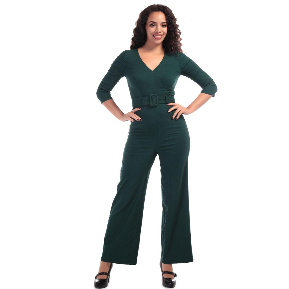 Collectif Jessi Retro 70s Women's Jumpsuit GreenCollectif